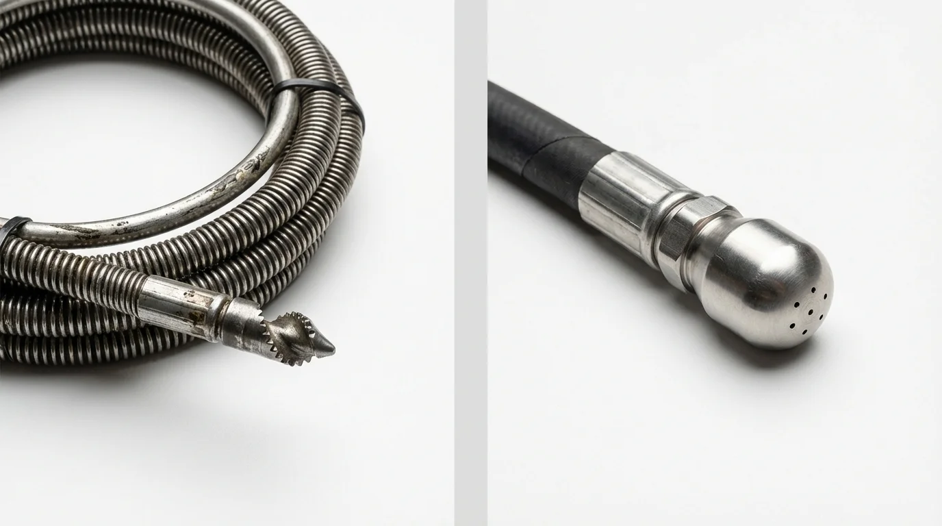 Drain snake cable and hydro jetting nozzle used for drain cleaning in Guthrie, KY