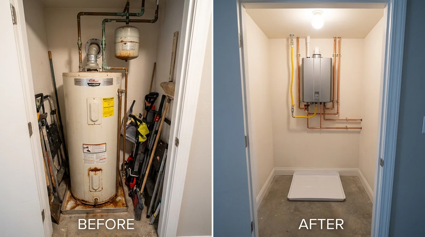 Tank water heater versus wall-mounted tankless unit comparison for Guthrie, KY homeowners