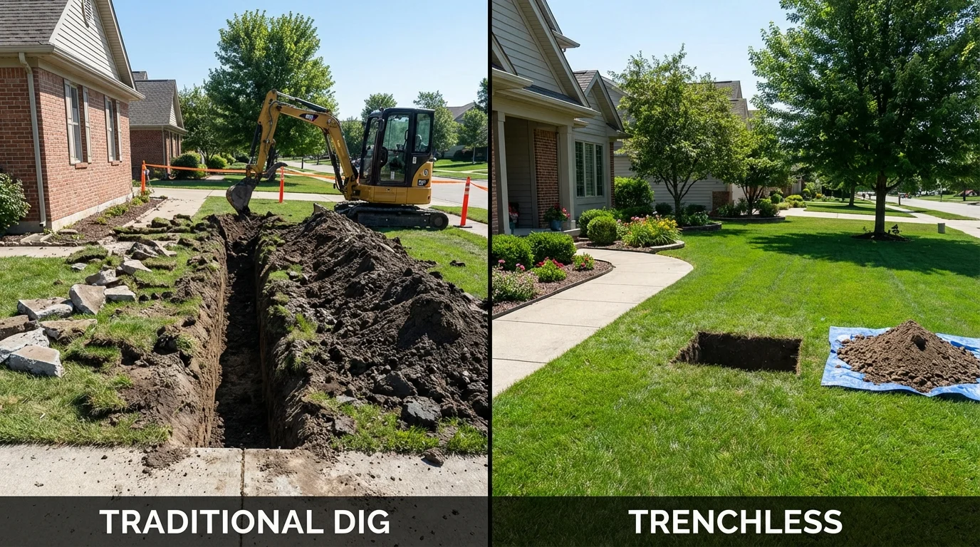 Trenchless sewer repair with minimal yard damage versus traditional excavation in Guthrie, KY